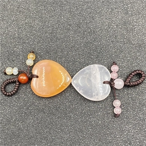 Handcrafted 22mm heart-shaped natural gemstone pendants with woven cord and decorative beads