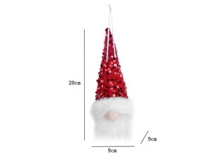 Detailed size diagram of lighted Christmas gnome with red sequins and dimensions