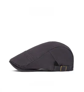 Detail view of washed cotton ivy cap featuring vintage metal buckle and fine side stitching
