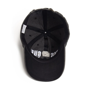 Deep grey cotton baseball cap with adjustable metal buckle and inner embroidery detail