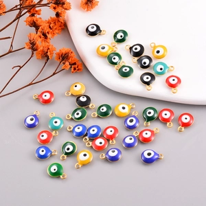 Colorful 6mm 8mm double-sided evil eye enamel pendants for DIY jewelry making