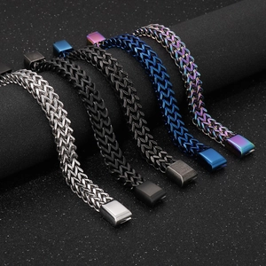 Double-layer stainless steel dragon scale woven bracelets in five metallic colors