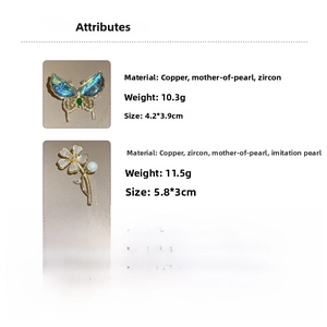 Détails de taille pour broches papillon en nacre et fleurs serties de zircon