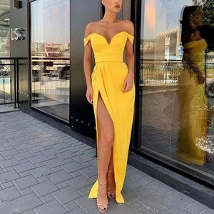 Sexy Off Shoulder V Neck Evening Gown High Split Sleeveless Floor Length Elegant Party Dress For Women