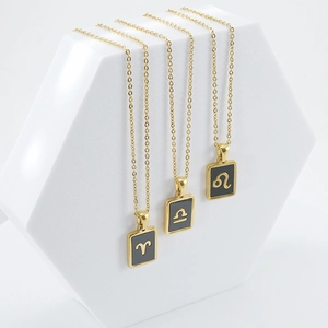 18K gold plated stainless steel necklaces with black zodiac pendants in Aries Libra and Leo