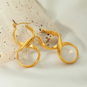 Exaggerated gold infinity curved line earrings in polished titanium steel for women