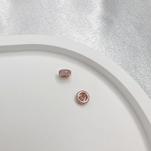 Polished S925 silver rose gold spacer beads with inlaid zircons for DIY jewelry