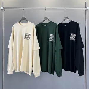 Oversize 305g Langarm-T-Shirt im Lagenlook mit SHINY PAINT ANGEL Grafik-Print für Herren