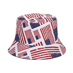 Fashionable white reversible bucket hat featuring vintage American flag prints for outdoor sun protection