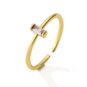 Minimalist adjustable gold plated ring featuring a rectangular lavender zircon stone