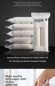 Detail of 190mm wide lint roller refills with diagonal tear design for pet hair removal
