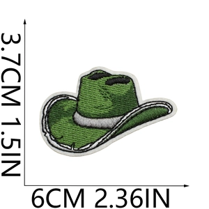 Detailed size specifications for green denim hat embroidery patch with clear dimensions