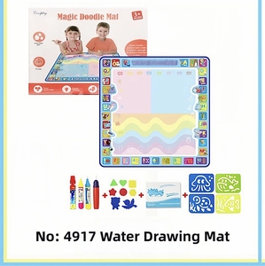 Detailed set of magic water doodle mat with colorful drawing pens and stencil accessories