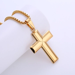 Minimalist Cross Pendant Necklace 316L Stainless Steel 18K Gold Plated Polished Religious Jewelry For Men And Women