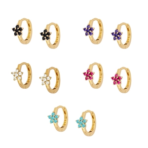 Copper Zircon Floral Star Hoop Earrings With 925 Sterling Silver Earring Post Elegant Fashion Jewelry For Women