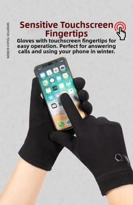 Détail de gants d'hiver tactiles pour hommes avec poignets côtelés et décor en cuir