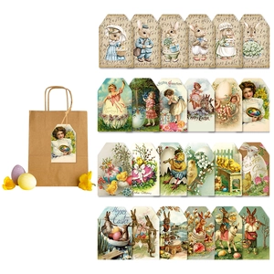 Vintage Easter gift tags with retro illustrations and Happy Easter greetings in paper