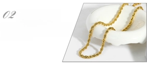 Detail of 18K gold stainless steel rope chain with high-end 360 degree mirror polishing