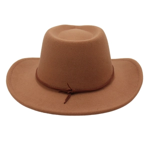 Classic brown western wool felt cowboy hat with wide brim and decorative leather cord band