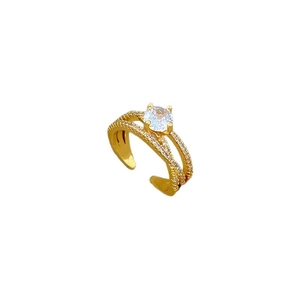 Adjustable gold plated cross ring with sparkling round zircon in a minimalist design