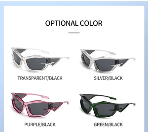 Multiple color options of Y2K futuristic sunglasses with unique star hinge details