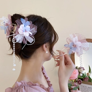 Elegante Stoffblume Haarklammer Und Haarnadel Mit Kunstperlen Quaste Spitze Netz Für Damen Vintage Feen Stil