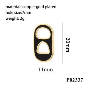 Detail of copper gold plated soda tab pendant with 7mm hole and 11x20mm dimensions