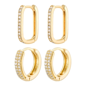 Set of 18K gold-plated U-shaped and round hoop earrings with micro-set zircon