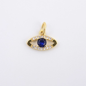 Golden evil eye pendant with deep blue zircon inlay for DIY jewelry making