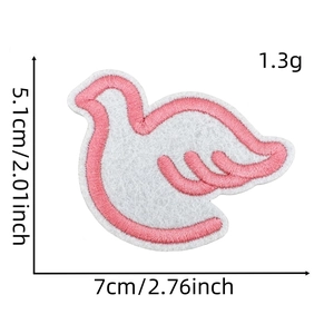 Detailed size specifications for pink ribbon dove embroidered iron-on patch for women
