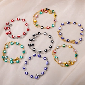Minimalist evil eye bracelet set in multiple colors with adjustable gold chains