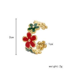 Floral gold-plated titanium steel ear cuff with colorful enamel petals and dimensions