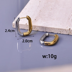 Minimalist U-shaped two-tone stainless steel hoop earrings in gold and silver finish