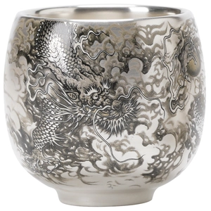 Tasse à thé en argent sterling 999 avec motif de dragon et porcelaine dorée