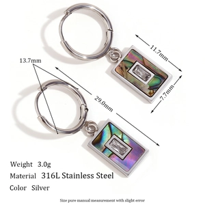 Silver 316L stainless steel drop earrings with shell inlay and zircon pendant