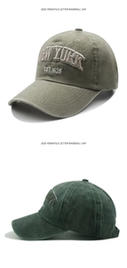 Close-up of vintage washed cotton baseball cap with premium 3D New York embroidery