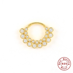 Double-row crystal inlaid S925 sterling silver gold-plated hoop for nose or cartilage