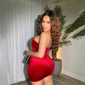 Sexy red velvet tube mini dress with bow detail and hollow out design for women