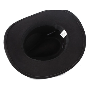 Detail view of cotton blend fedora hat inner lining showing size 58 and material labels