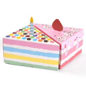 Creative Cake Slice Shaped Gift Boxes Pink Strawberry Rainbow Cardboard Candy Treat Packaging For Birthday Party Cute Favor