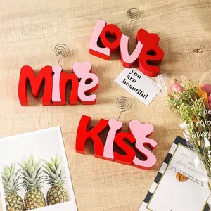 Wooden Alphabet Table Ornament Photo Clip Holder Heart Shaped Love Kiss Mine Letter Desktop Decor For Wedding Party