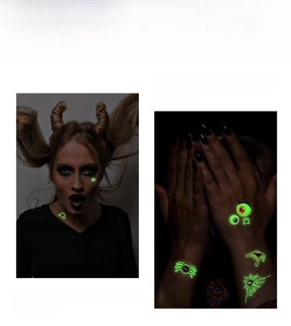 Détails de tatouages d'Halloween fluorescents avec des motifs de toile d'araignée vert vif