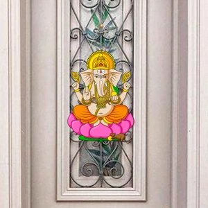 Detail of Ganesha on pink lotus door hanging decoration for Diwali festival party