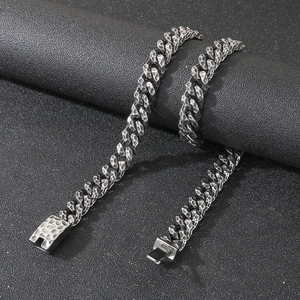 Men Cuban Link Necklace 316L Stainless Steel Hammered Texture Vintage Punk Style Heavy Metal Chain Jewelry