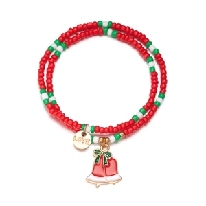 Detail of Christmas beaded bracelet with LOVE charm and festive bell pendant charms