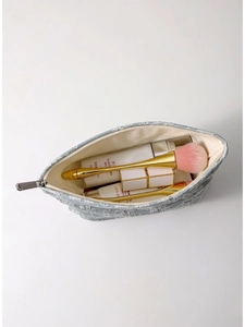 Trousse à maquillage en toile jacquard à fleurs marguerites avec grande capacité