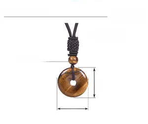 Detailed parameter view of tiger eye stone donut pendant with 26-inch braided cord