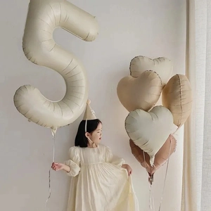 40-inch cream number 5 balloon set with retro heart foil balloons for birthday party decor