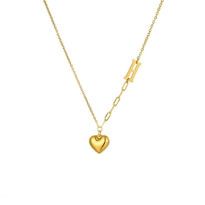 Gold titanium steel necklace featuring an H-letter and heart pendant on dual-style chain