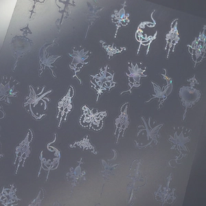Chinese style holographic laser nail stickers with butterfly and moon patterns